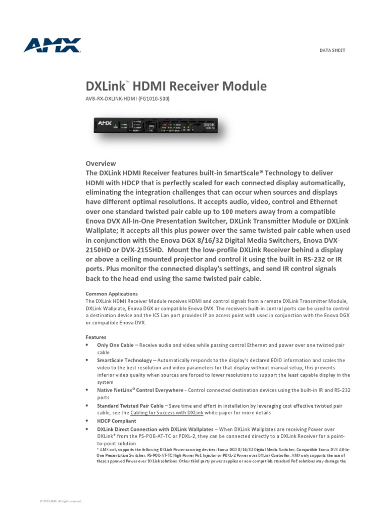Avb Rx Dxlink Hdmi.datasheet Hdmi Usb