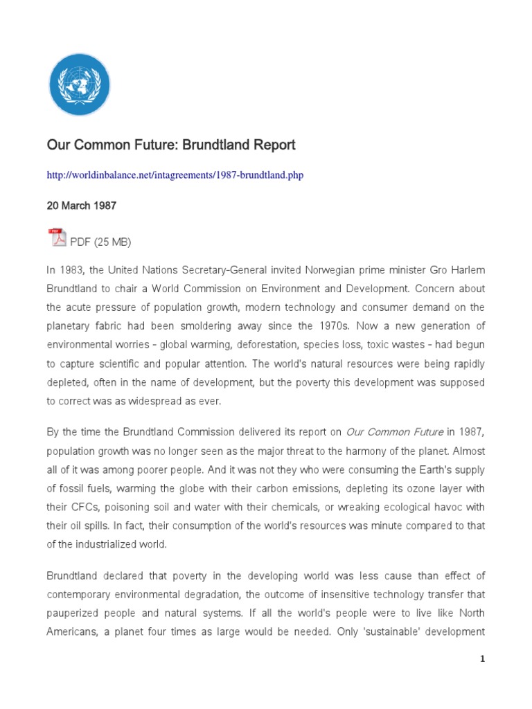 Definition Of Sustainable Development According To Brundtland Report 1987