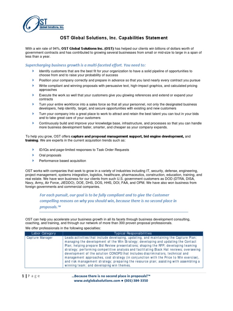 OST Capabilities Statement | PDF | Communication | Writing