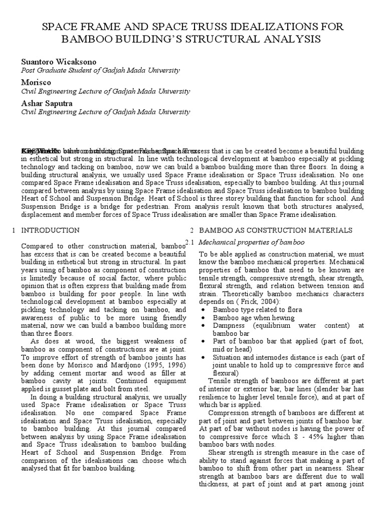 Space Frame And Space Truss Idealizations For Bamboo Building S