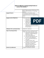Lesson Plan Template For Affective Learning Activity Portion of Lesson Plan Number 7