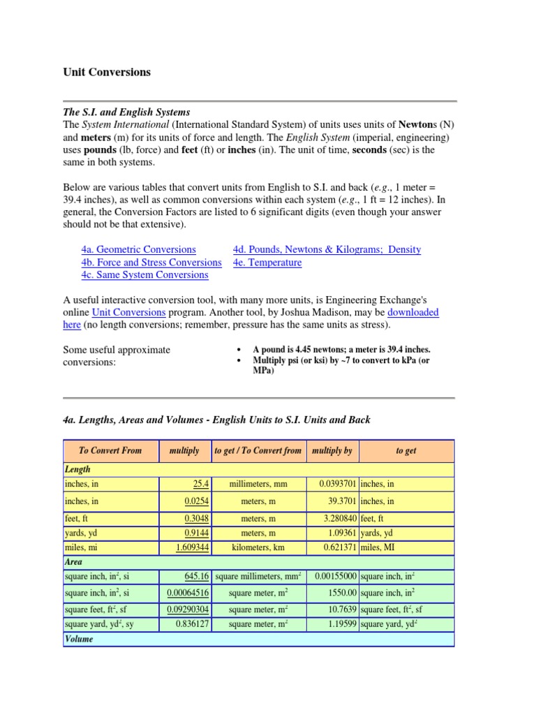 Unit Conversions: The S.I. and English Systems | PDF