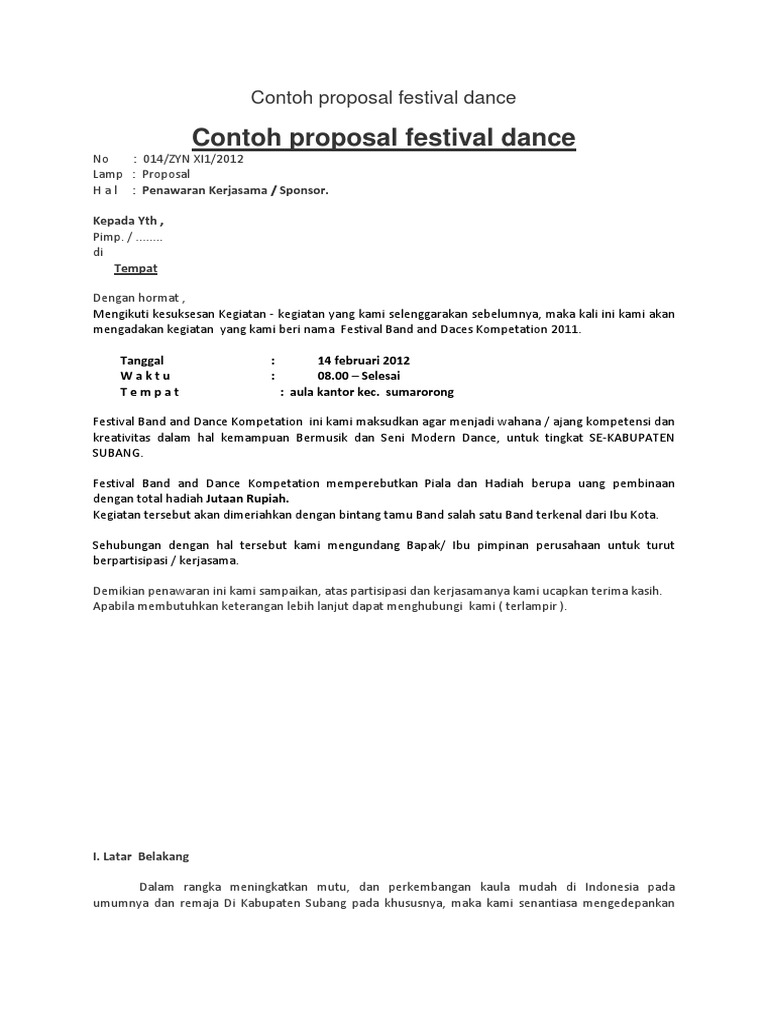 Contoh Proposal Festival Dance