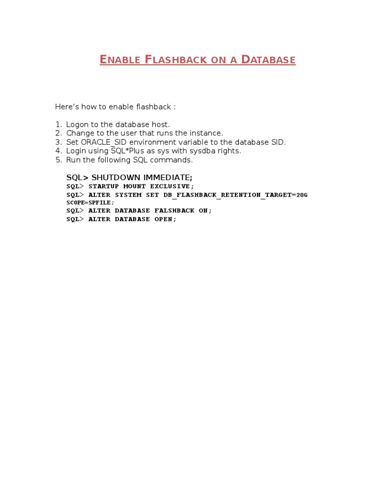 Enable Flashback On 10g Database | PDF | Databases | Areas Of Computer ...