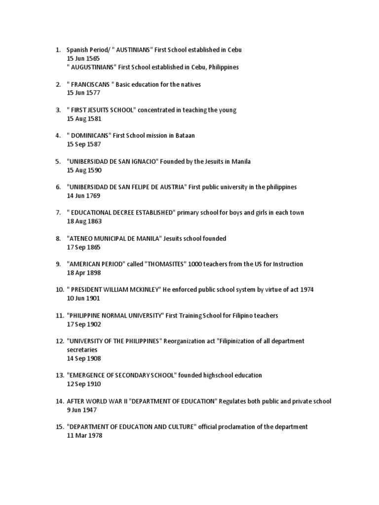 Timeline of Education History | PDF