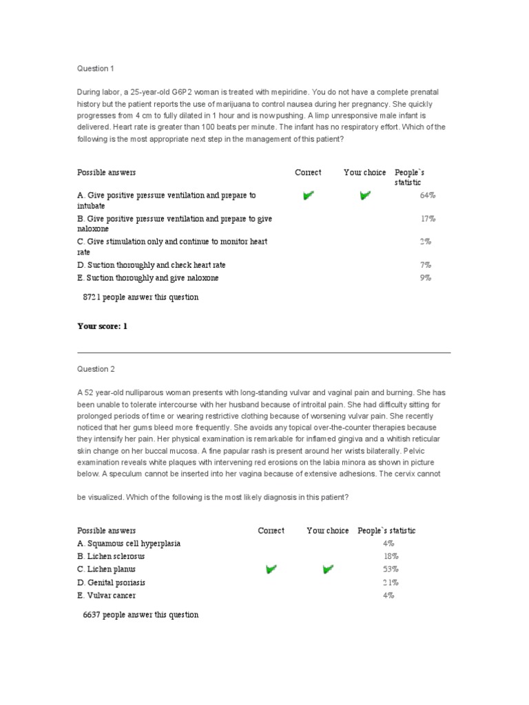 Step 2 CK Usmle Questions For Ob Gyn PDF Childbirth Menstruation