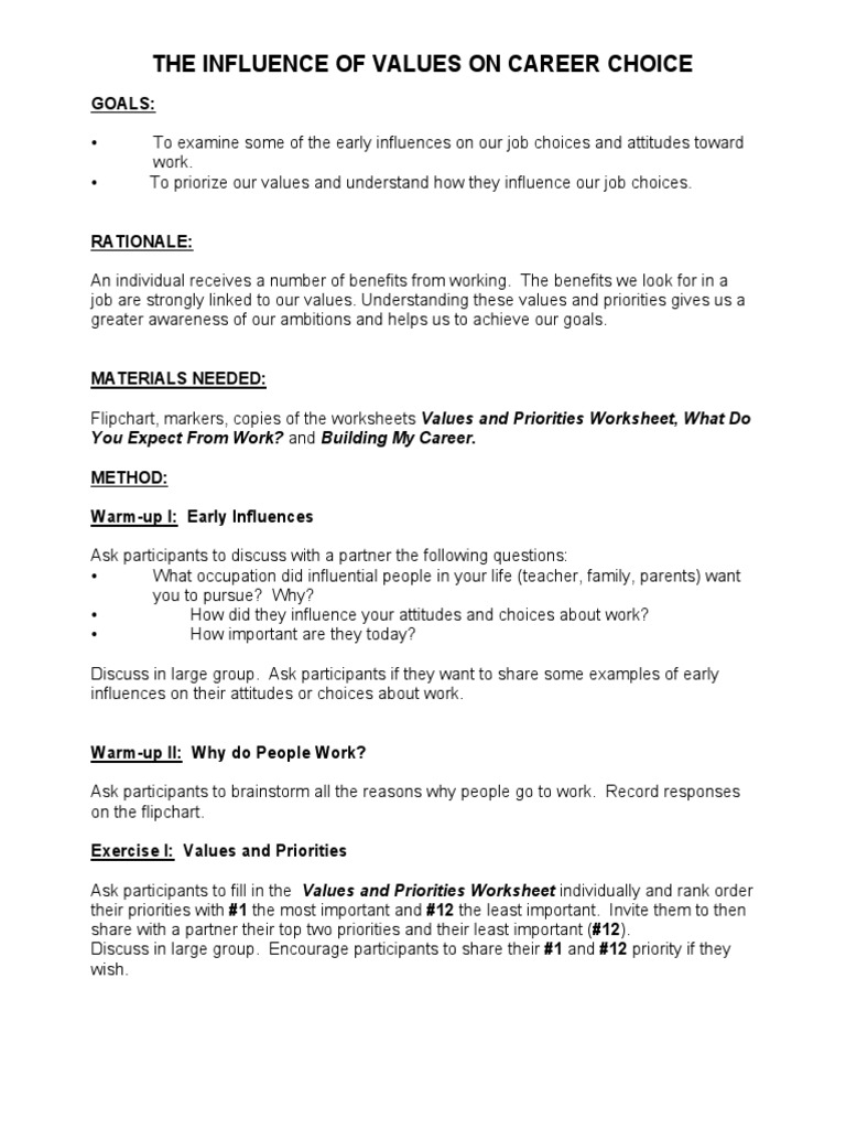 Values Impacting Career Choices | PDF | Self Esteem | Value (Ethics)