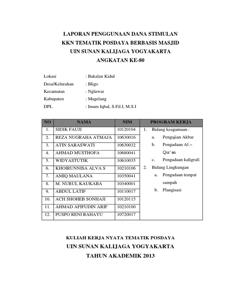 Contoh Laporan Kkn Posdaya Berbasis Masjid Barisan Contoh