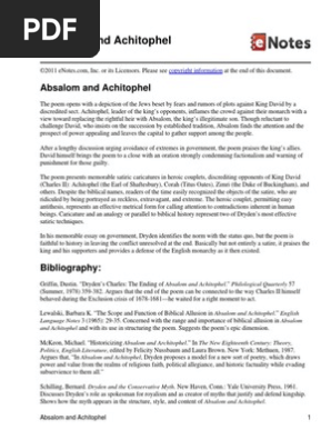 Absalom And Achitoph Poetry Fiction Literature