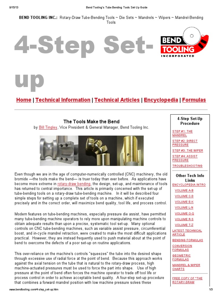 Bend Tooling's Tube Bending Tools Set-Up Guide | PDF | Numerical ...
