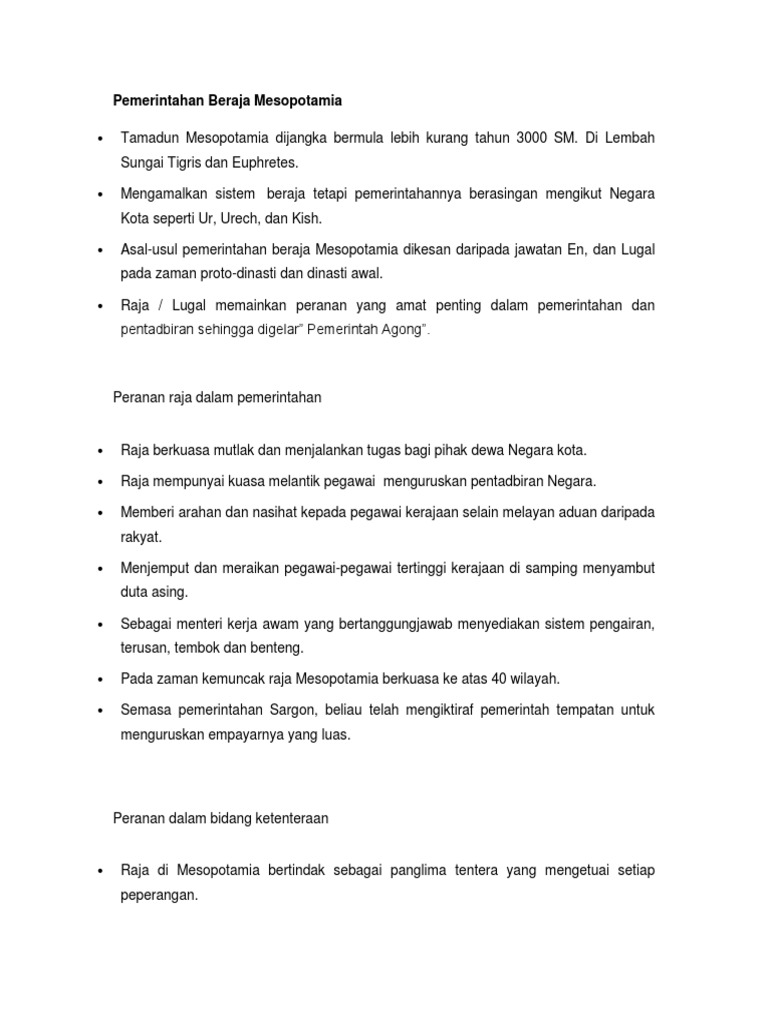 Pemerintahan Beraja Mesopotamia Pdf