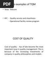 Two Examples of TQM: - Texas Telecom