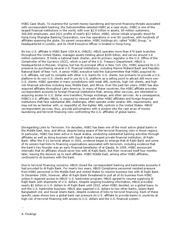 HSBC Money Laundering Case Study | PDF | Hsbc | Money Laundering