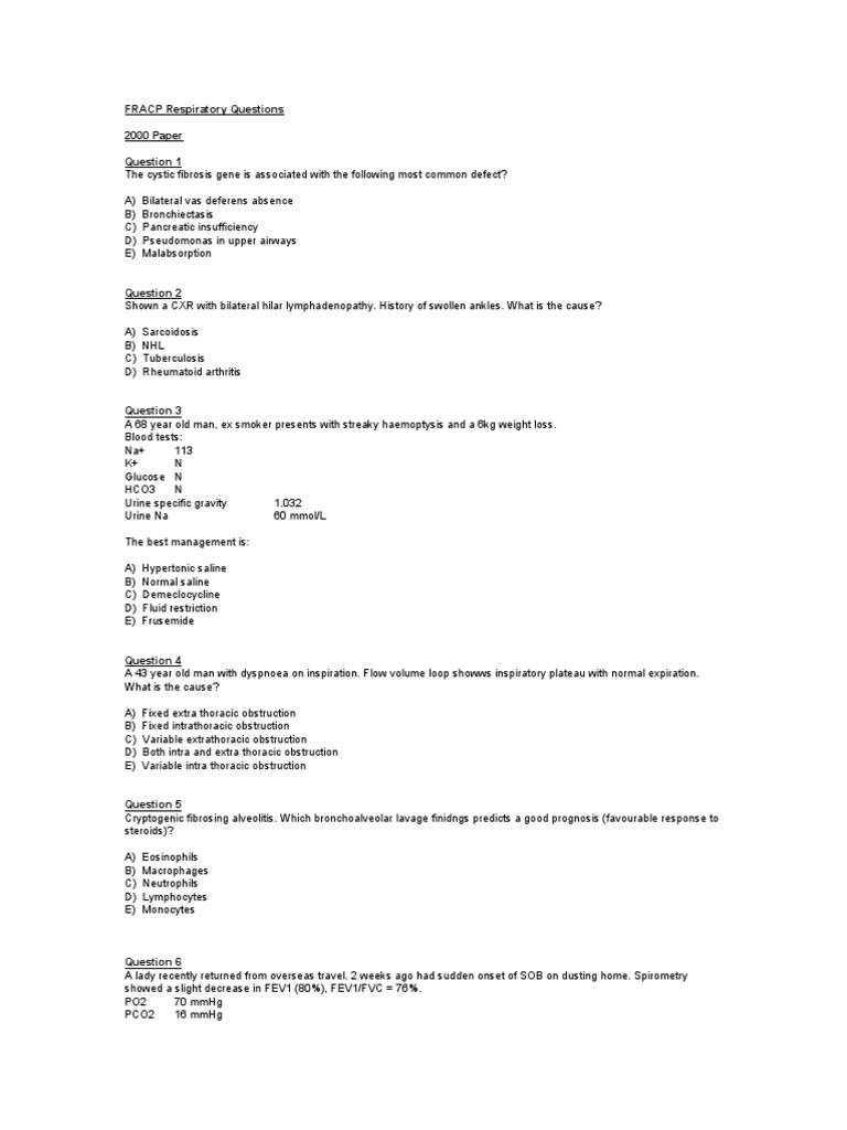 Frac P Respiratory Questions | PDF | Chronic Obstructive Pulmonary ...