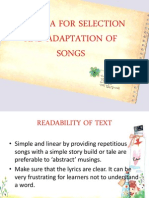Criteria For Selection and Adaptation of Songs