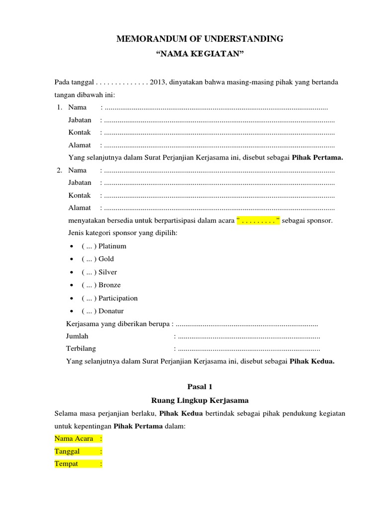 mou contoh pdf sponsorship Sponsorship MOU mou contoh pdf sponsorship Sponsorship MOU