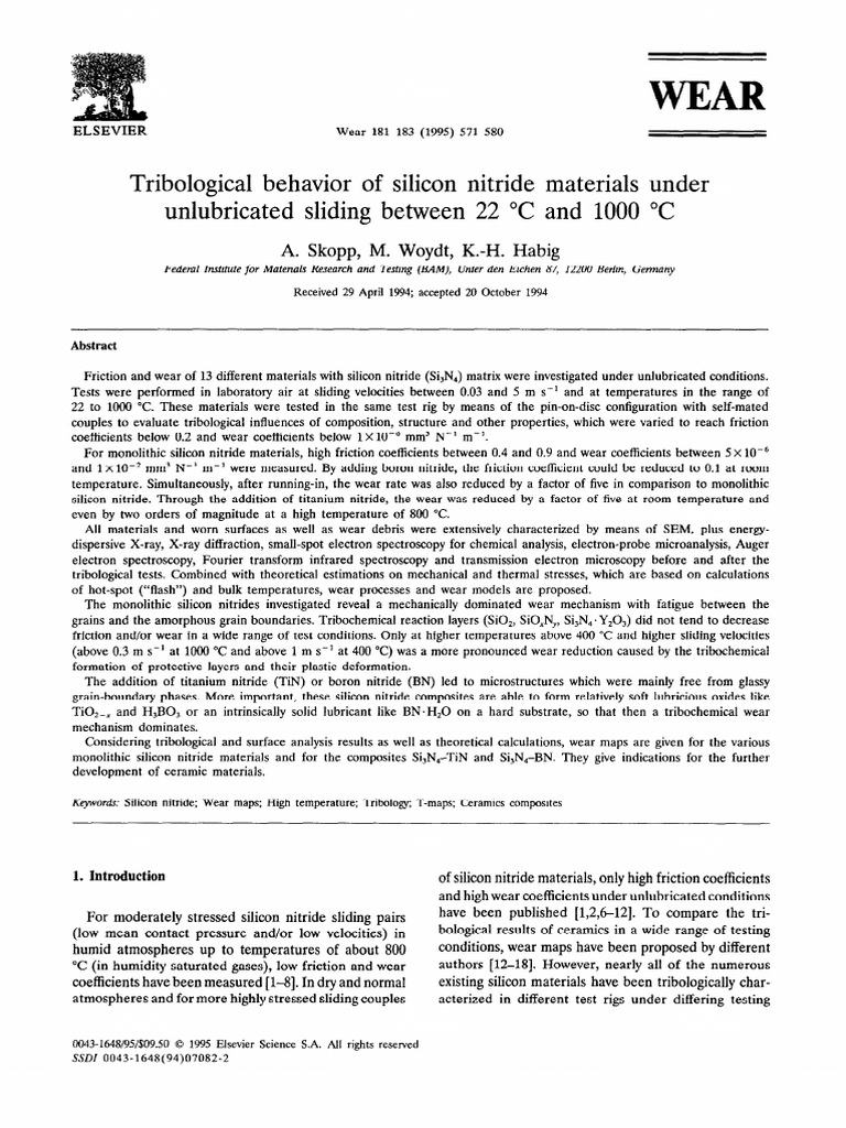 Tribology of Silicon Nitride | PDF | Wear | Friction