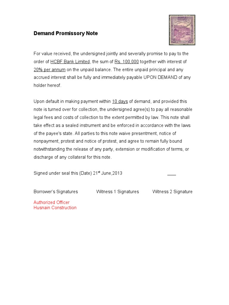 Demand Promissory Note Template | PDF | Finance & Money Management