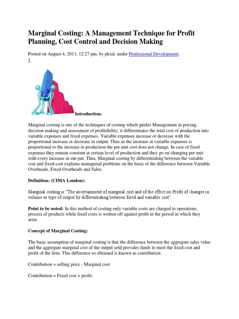 Marginal Costing: A Management Technique For Profit Planning, Cost ...