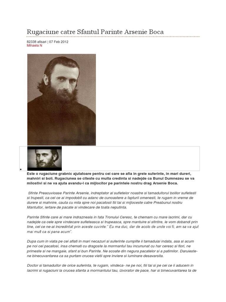 Rugaciune Catre Sfantul Parinte Arsenie Boca | PDF