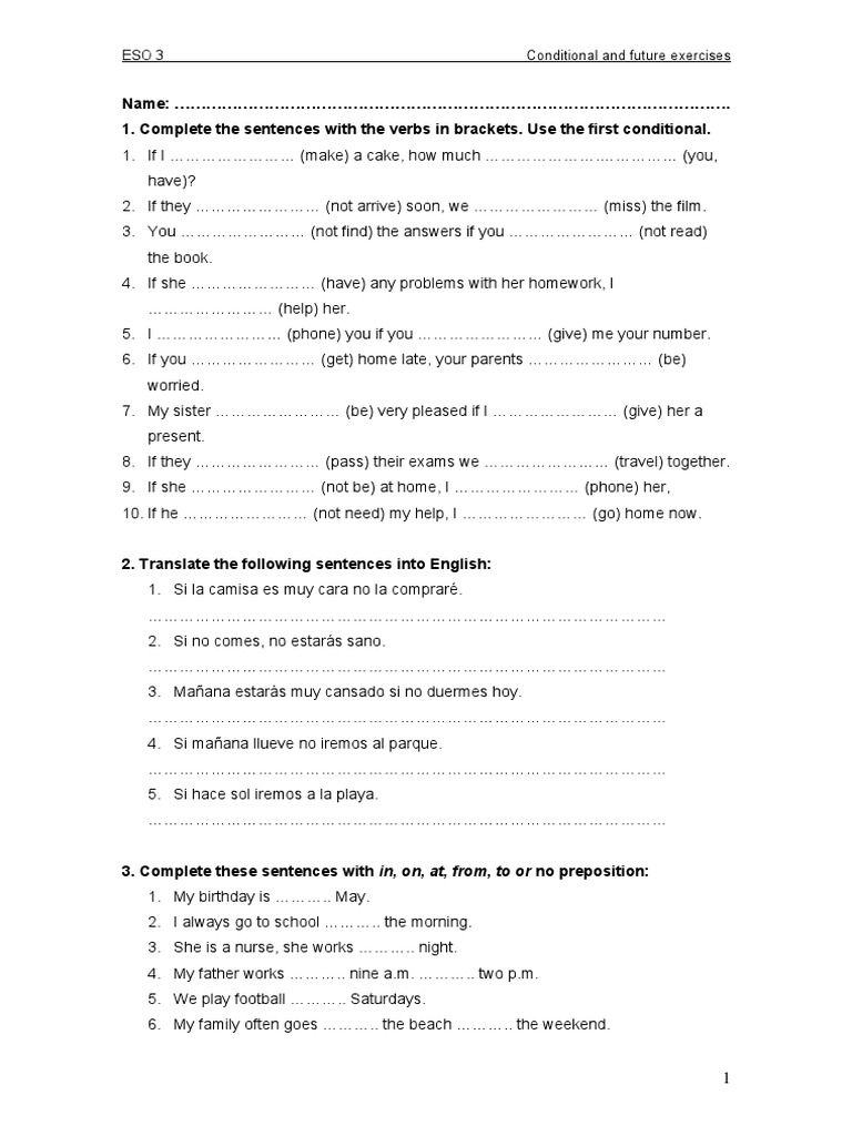 First Conditional and Future Tense Exercises | PDF