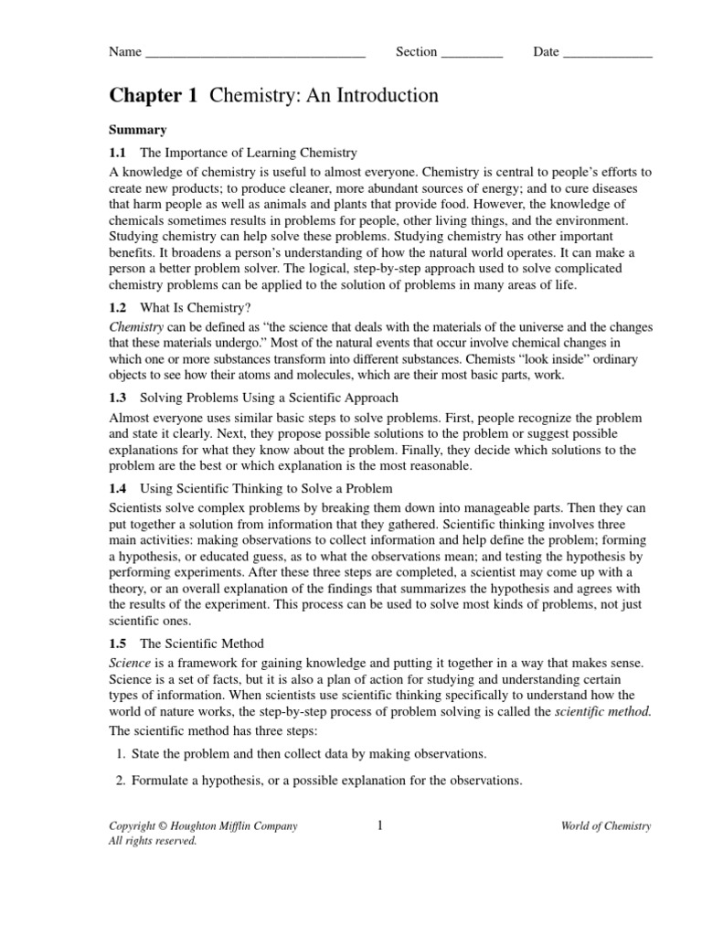 Chapter 1 Chemistry An Introduction Pdf Scientific Method Hypothesis