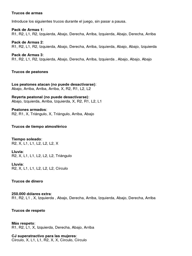 Trucos de Armas Sam Andreas 2 Play 2 PDF Transporte Vehículos