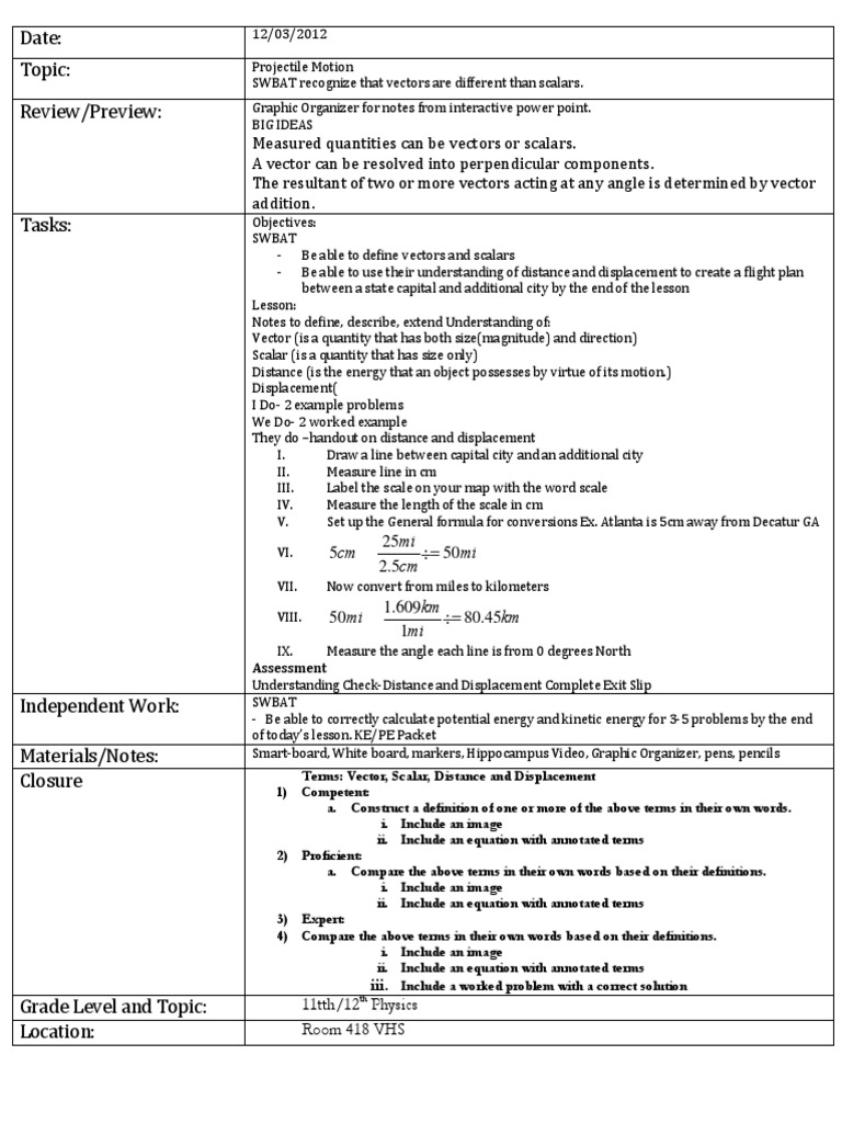 Lesson Plan Intro To Vectors | PDF | Euclidean Vector | Distance