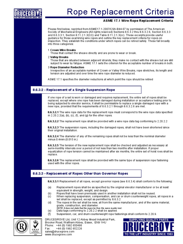 ASME171 Wire Rope Replacement Criteria PDF Rope Wire