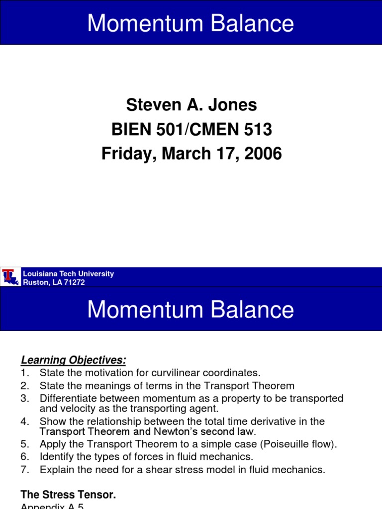 Lecture 6a on Momentum Balance.ppt Momentum Fluid Mechanics