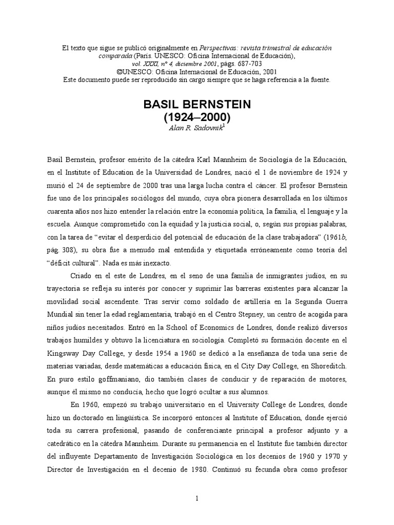 Biografía Basil Bernstein
