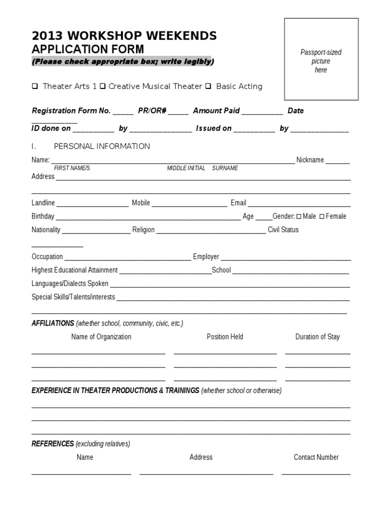 2013 Theater Workshop Application Form | PDF