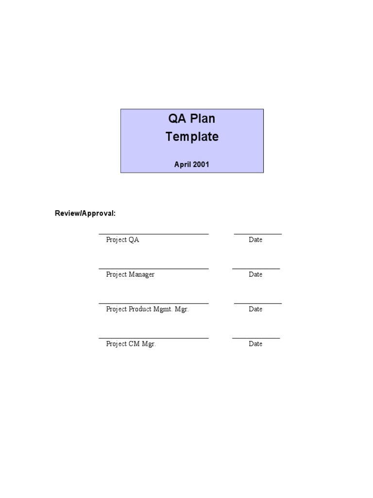 QA Plan Template | Quality Assurance | Audit