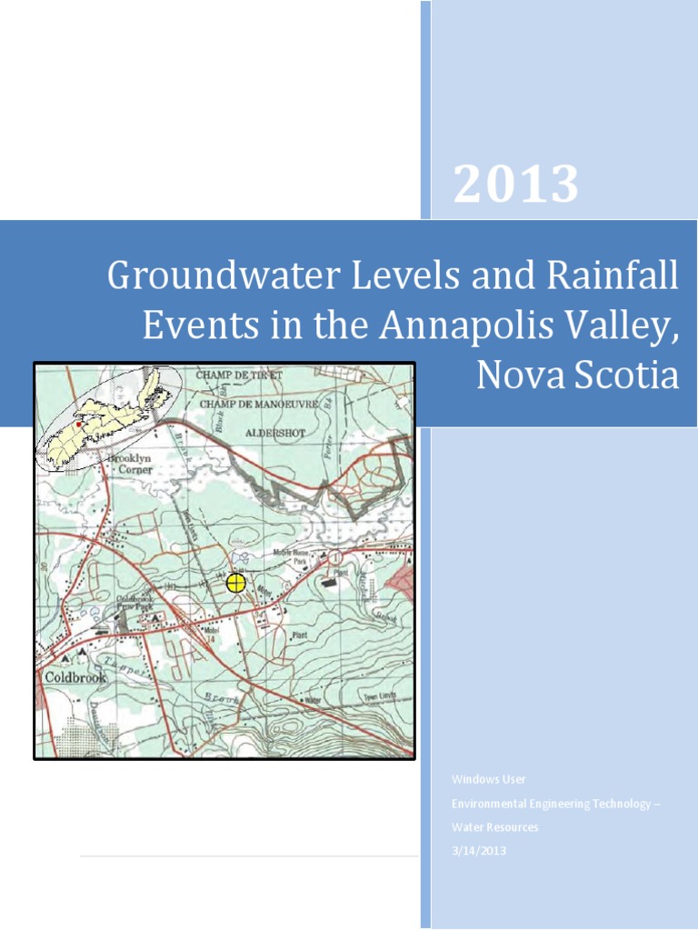 Groundwater Levels in the Annapolis Valley Groundwater Water Resources
