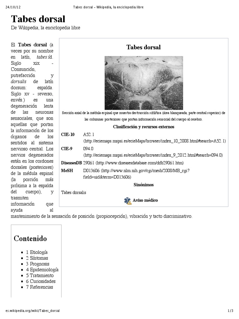 Wikiepedia Tabes Dorsal