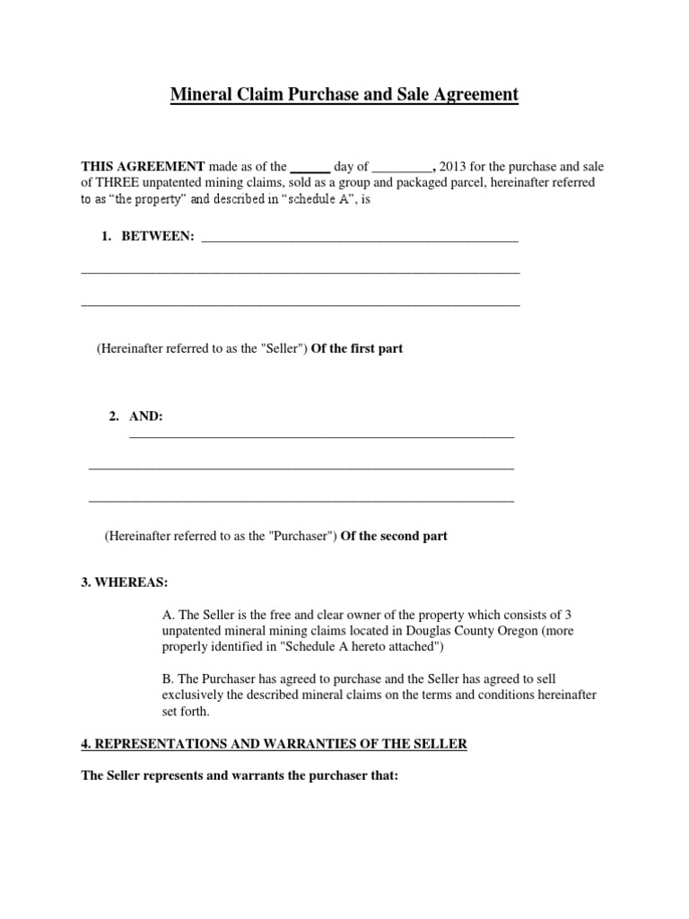 Mineral Claim Purchase and Sale Agreement Final PDF Lien Property