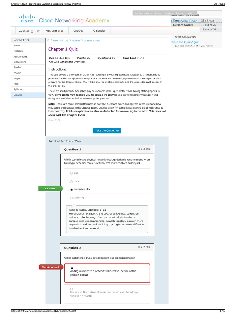 Routing and Switching Essentials Quiz | PDF | Network Switch | Cisco ...
