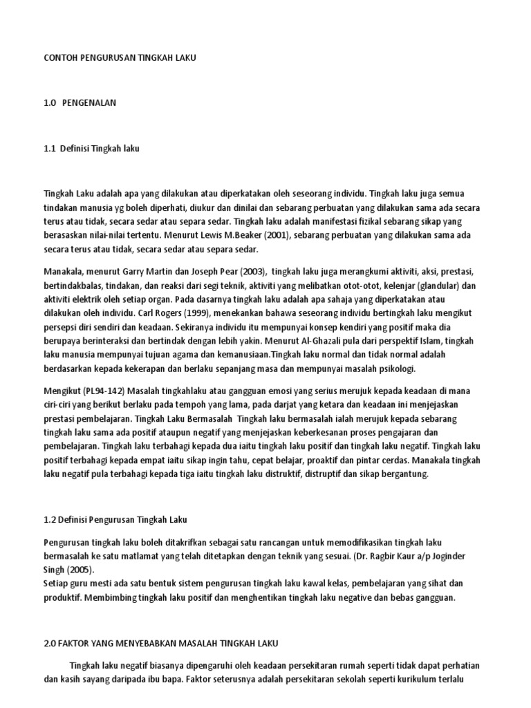 Contoh Pengurusan Tingkah Laku