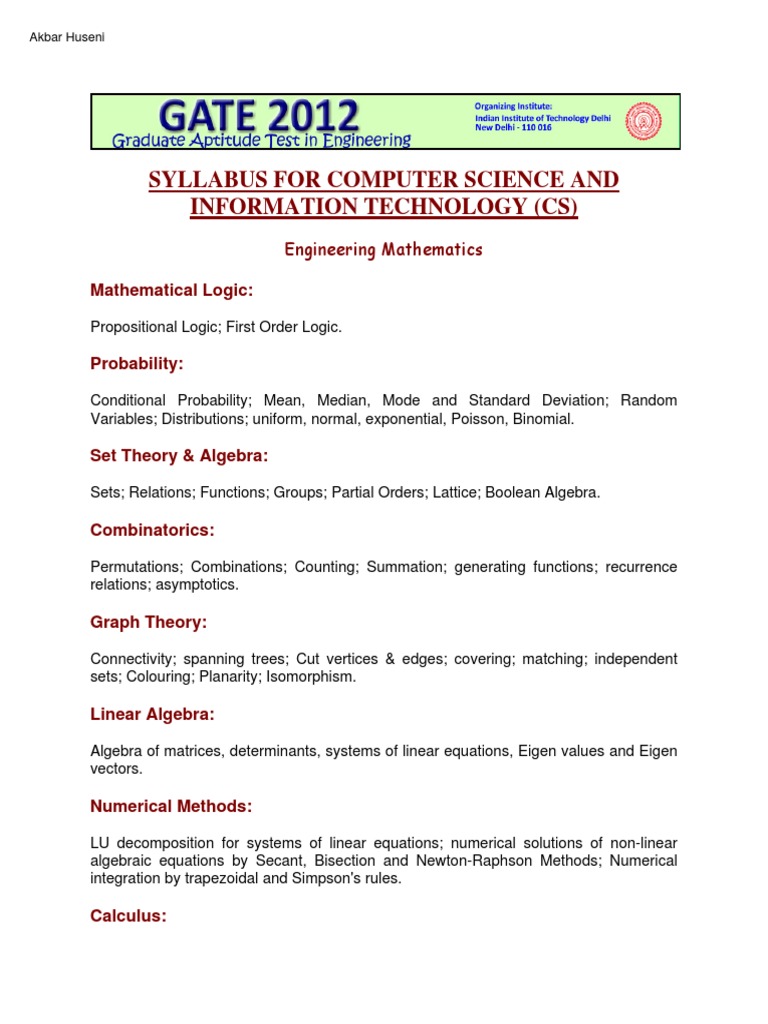 Syllabus For Computer Science and Information Technology (CS) | PDF ...