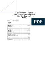 Oman Tourism College Term 2 Test 1 - February 2012 (Level A-Beginner)