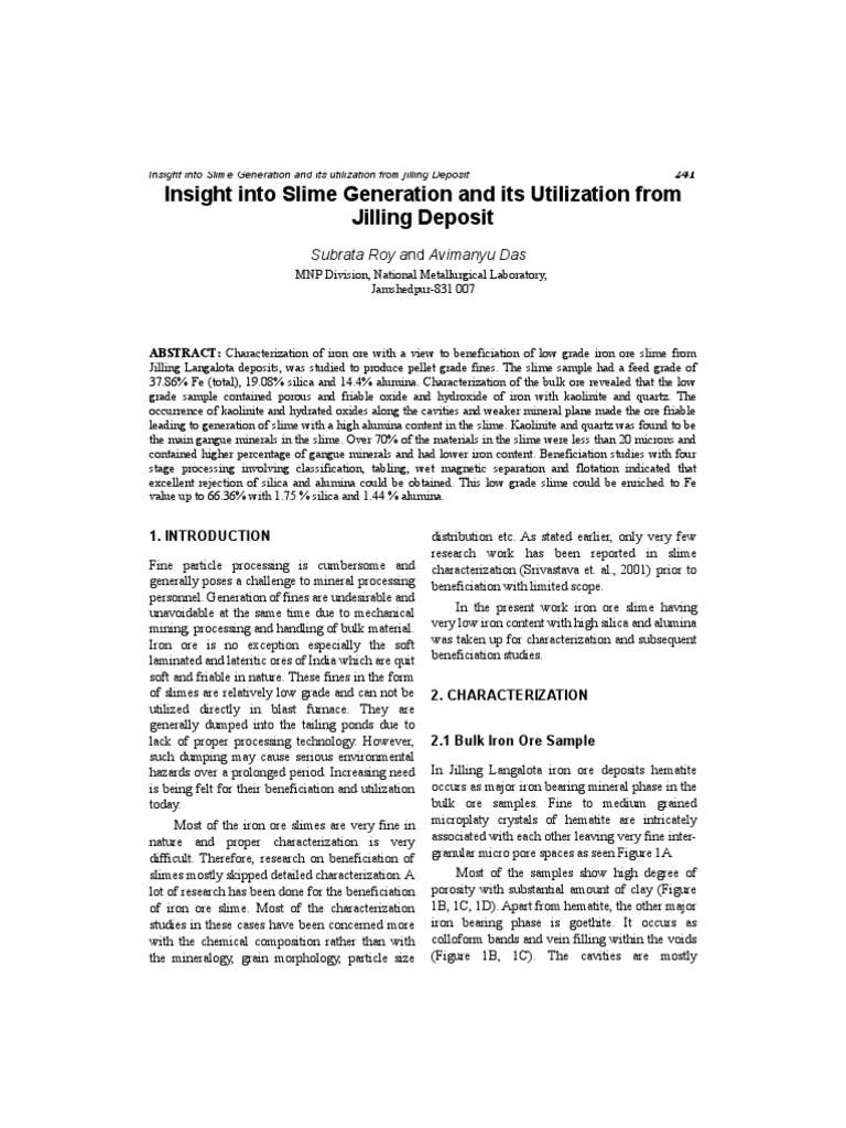 Insight Into Slime Generation and Its Utilization From Jilling Deposit ...