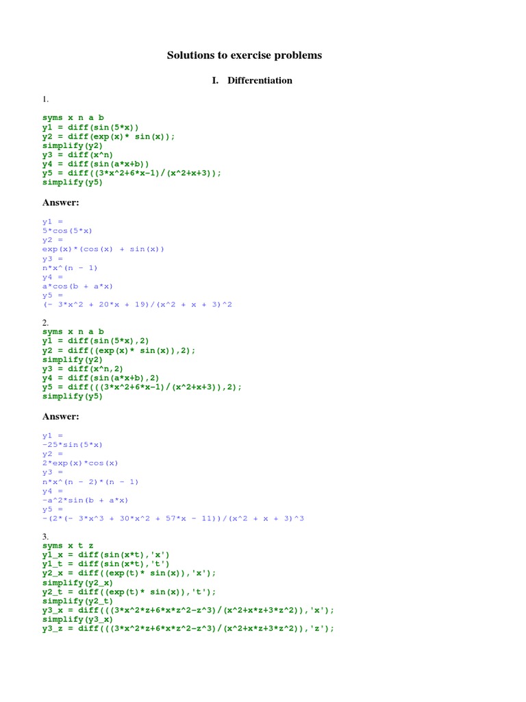 Matlab Symbolic Exercise Variable Mathematics Initial Condition
