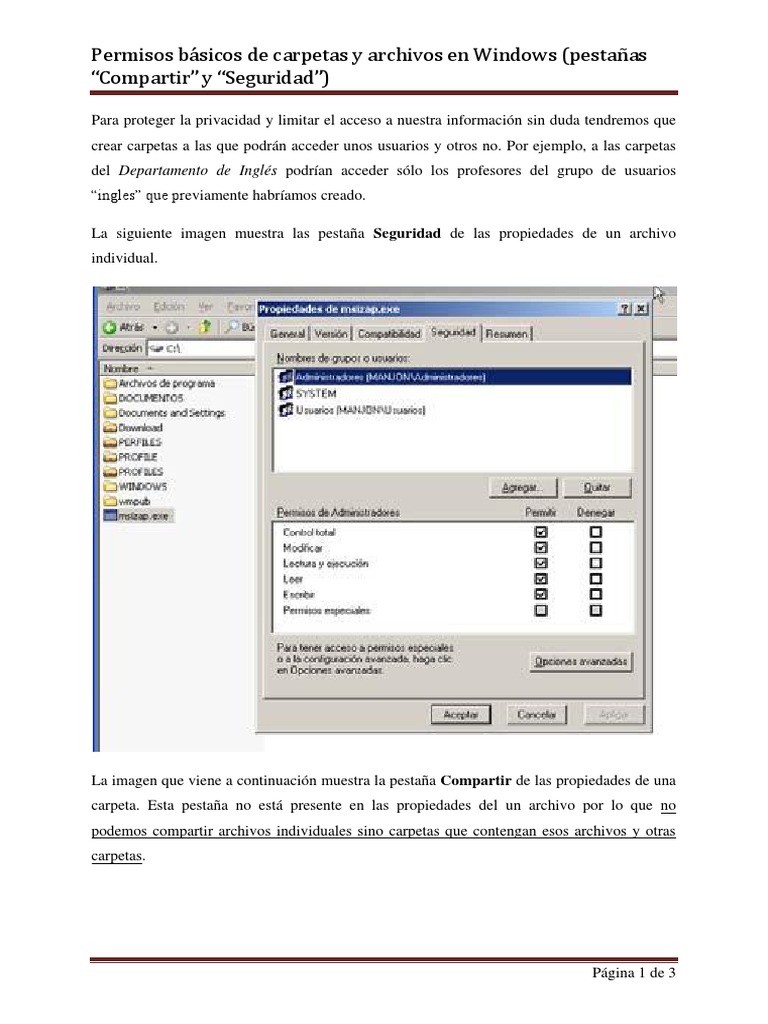 Permisos de Archivos y Carpetas en Windows | PDF | Archivo de ...