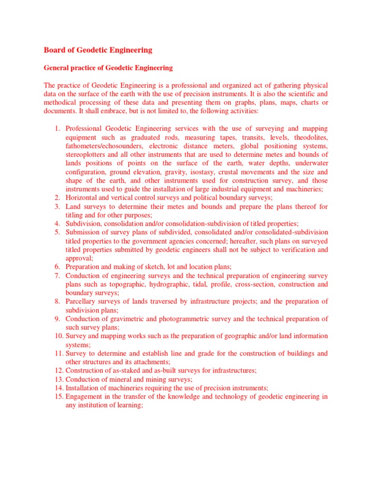Geodetic Engineering Practices Overview | PDF | Surveying | Geodesy