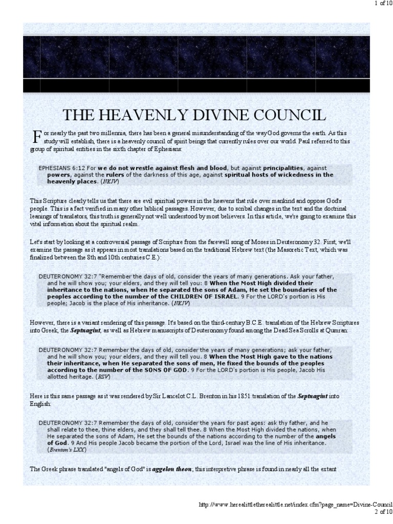 The Heavenly Divine Council PDF God The Father Septuagint