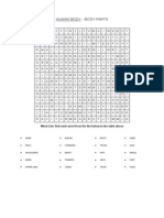 Human Body - Body Parts: Word List: Find Each Word From The List Below in The Table Above