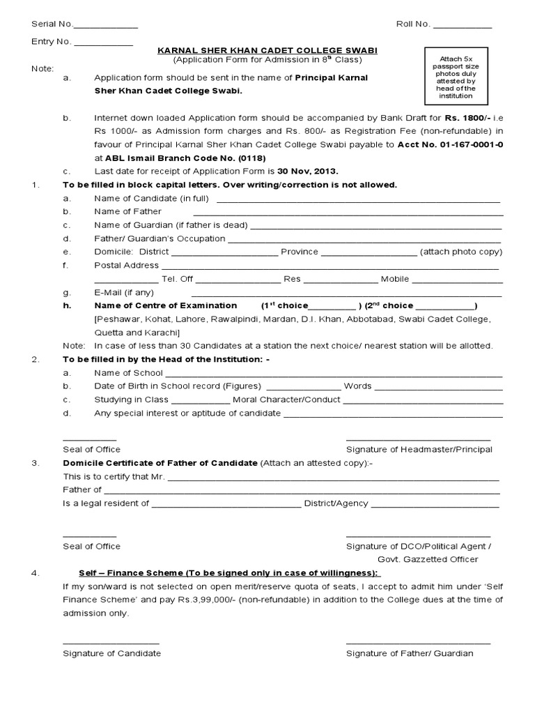 Admission Form 8th Class | PDF | Social Institutions | Social Science