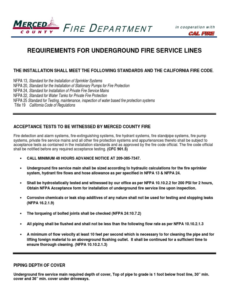 form f requirement Service Requirements Fire  for Fire Lines  Underground