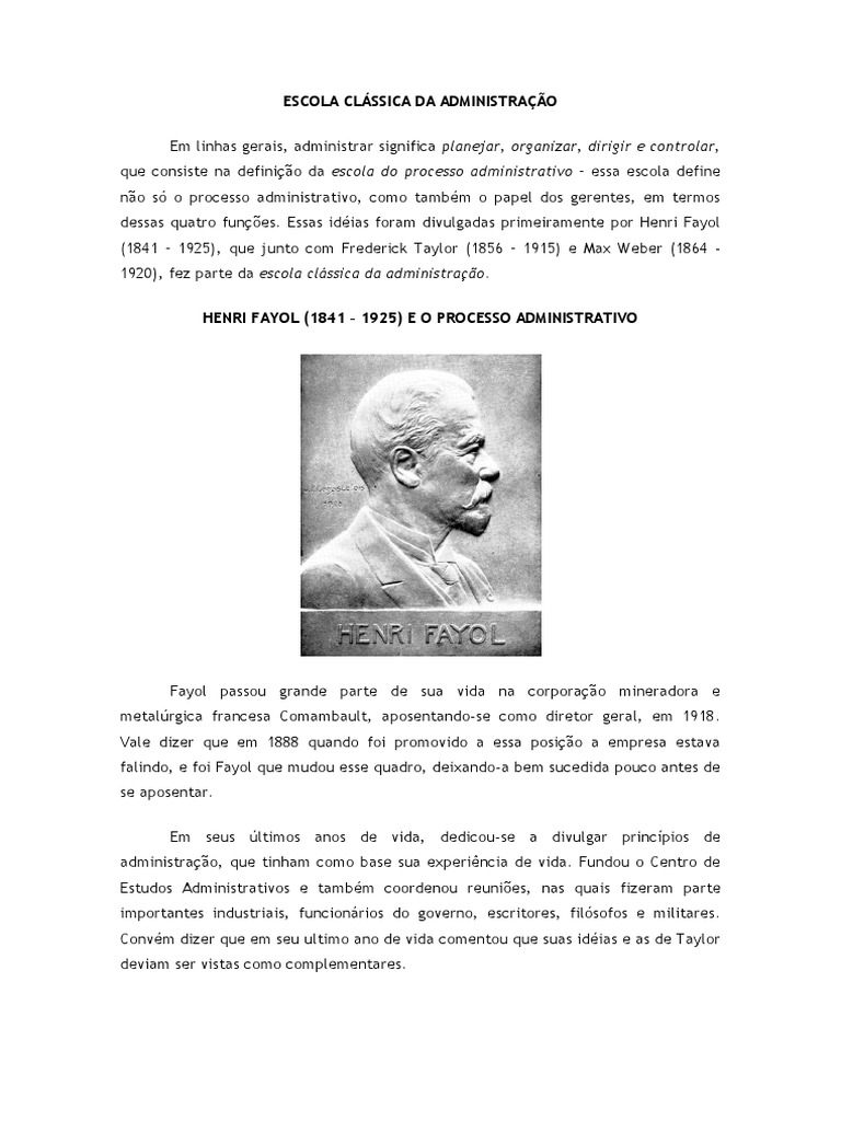 Escola Clássica da Administração | PDF | Max Weber | Burocracia