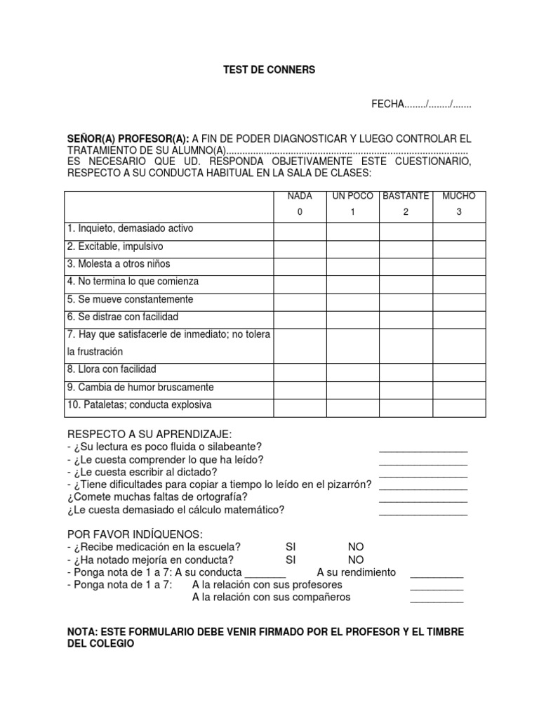 Test de Conners | PDF